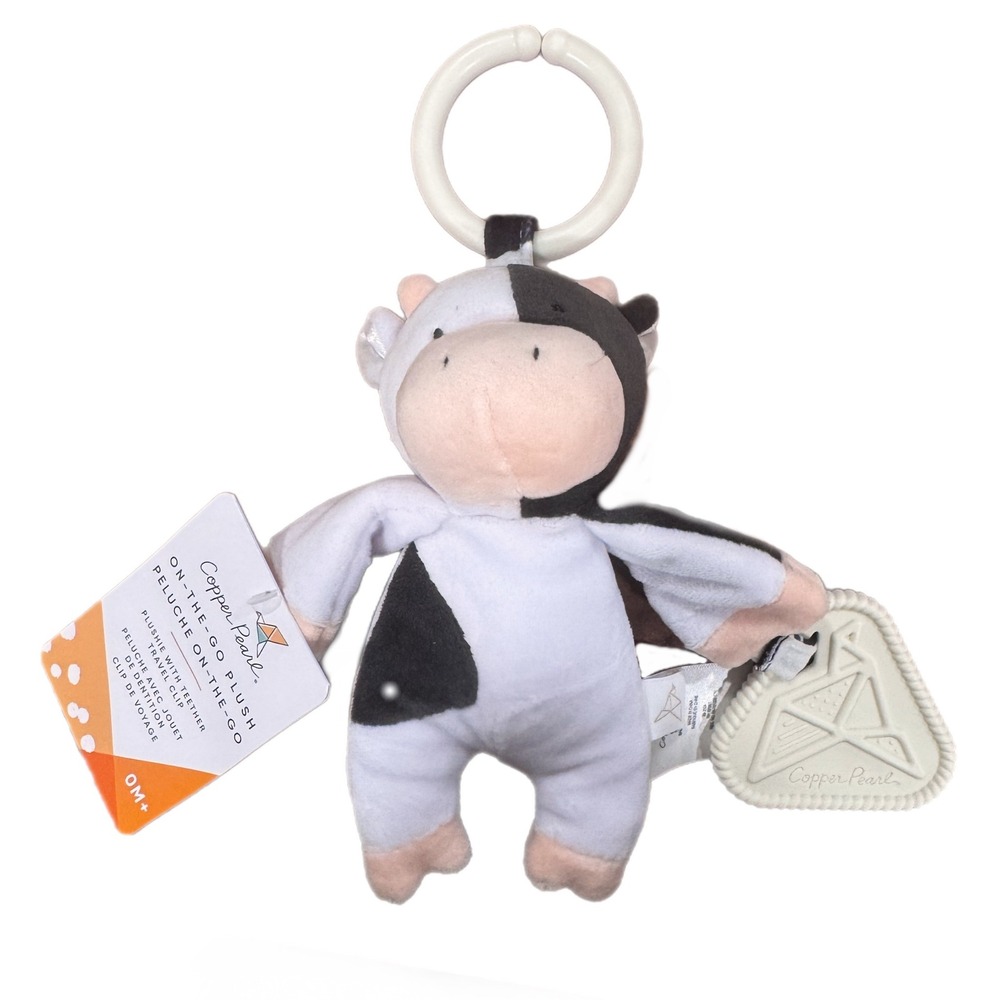 Copper Pearl Colby Cow On-the-Go Plush Baby Toy Teether Travel Clip Stroller Toy